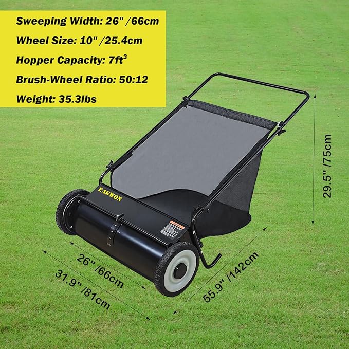 Push Lawn Sweeper, 26-Inch Width, 7 Cu. Ft