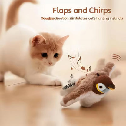 Cat Toy Interactive Flapping Bird with Catnip Rechargeable Simulation Bird Cat Toys Touch Activated Fluffy Plush Toys for Cats
