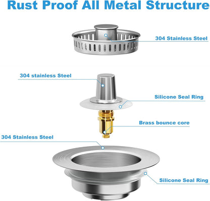 3-in-1 Kitchen Sink Drain Strainer & Stopper with Basket
