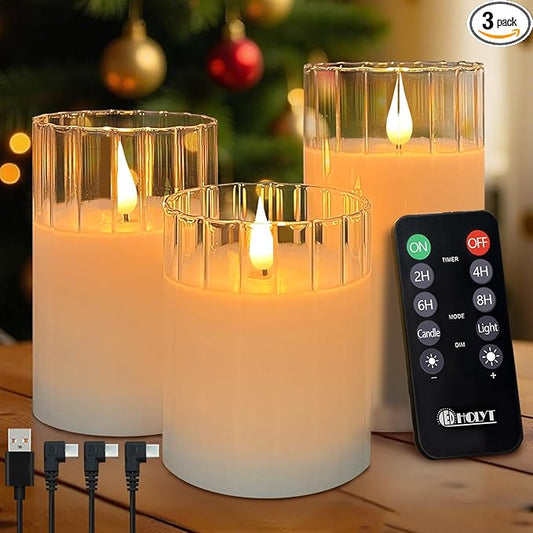 Rechargeable Flameless Glass Pillar Candles
