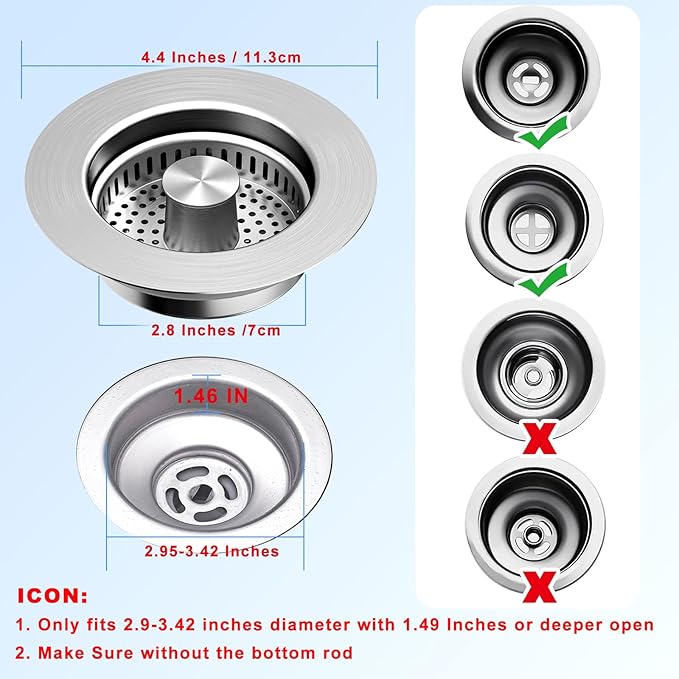 3-in-1 Kitchen Sink Drain Strainer & Stopper with Basket