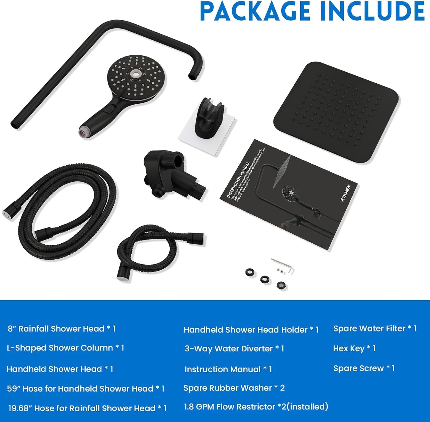 Rain Shower Head with Handheld Spray