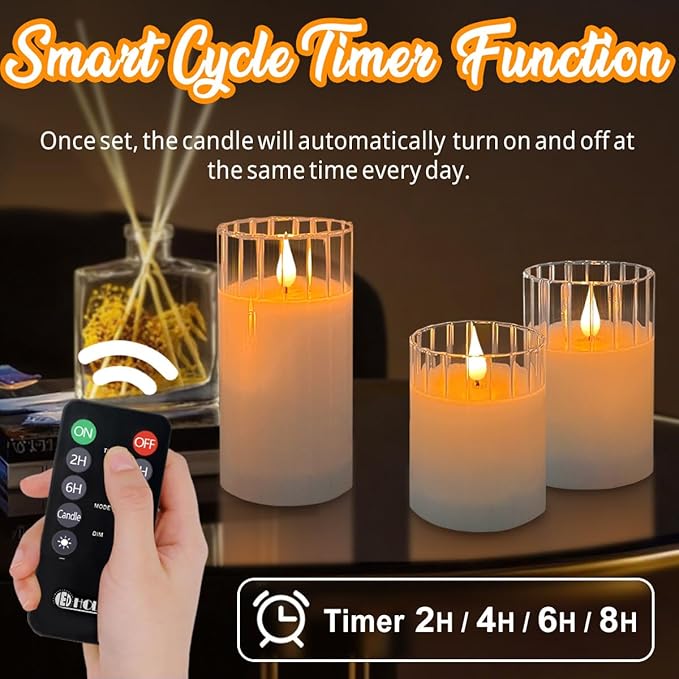 Rechargeable Flameless Glass Pillar Candles