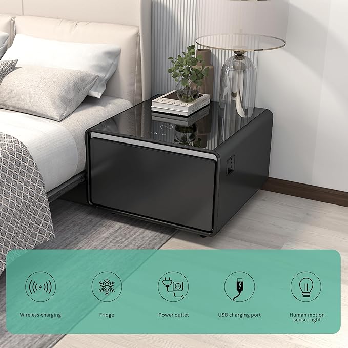 Multifunctional Bedside Table with Mini Refrigerator
