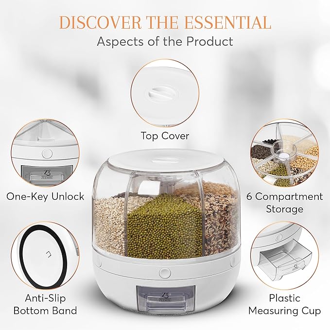 8 Quarts Rotating 360° Grain and Rice Dispenser