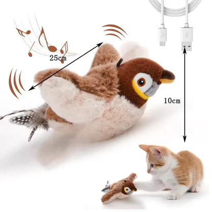 Cat Toy Interactive Flapping Bird with Catnip Rechargeable Simulation Bird Cat Toys Touch Activated Fluffy Plush Toys for Cats
